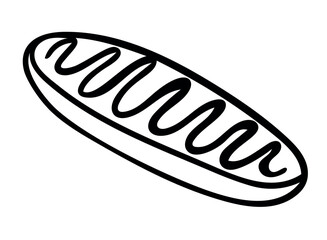 Hand drawn outline eclair on a white background. Vector illustration. Perfect for icon, menu, sticker sign, logo, card, label, poster, banner, coloring