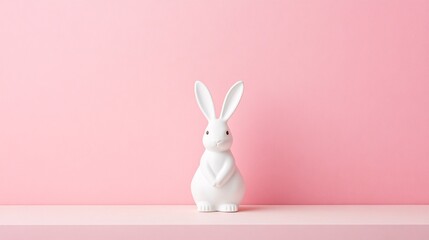 Fototapeta premium White Rabbit Figurine on Pink Background