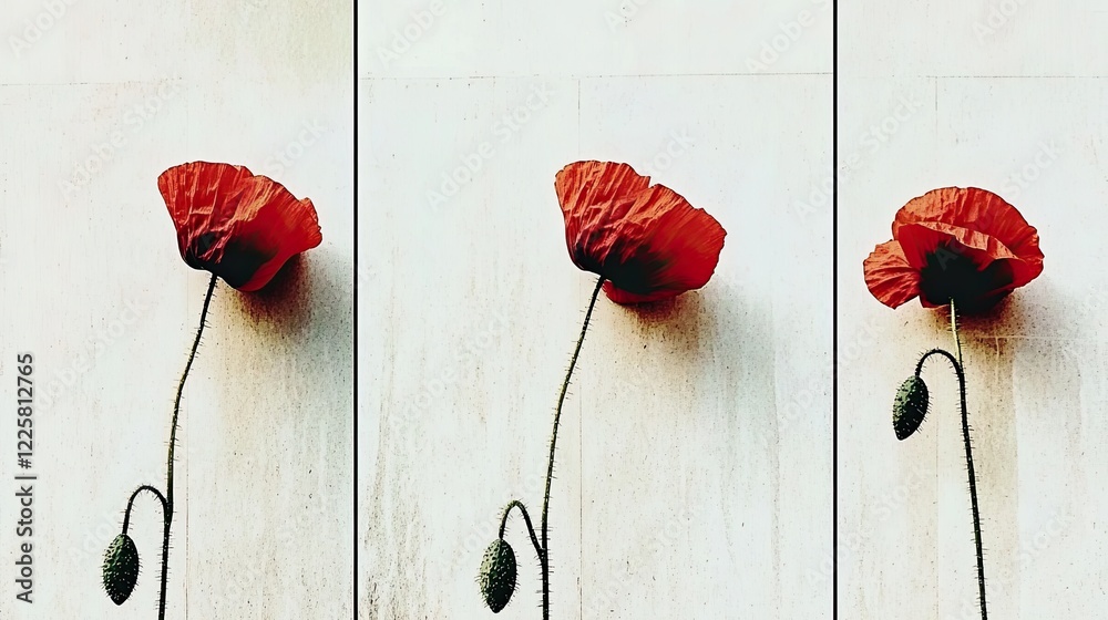 Poster symbolic red poppies on a white surface capturing the essence of remembrance and minimalism