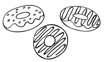 Doodle Donut icon isolated on a white background. Vector illustration. Template for greeting card, postcard, print, fashion design, menu.