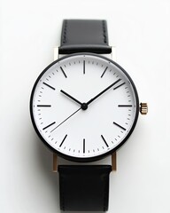 Elegant Minimalist Wristwatch Resting on a White Desk With Space for Text to the Right