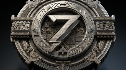 Fototapeta premium Metallic emblem design featuring number seven, futuristic concept