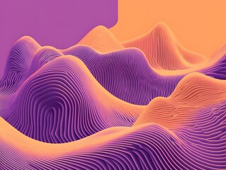Abstract 3D Purple and Orange Wave Landscape:  AI Generated Digital Art