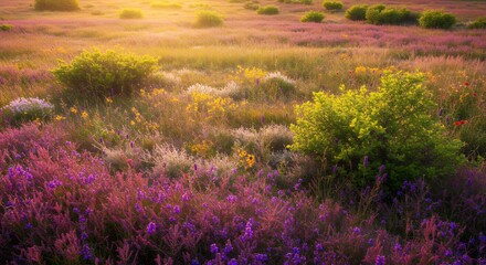 Obraz premium Vibrant Wildflower Meadow Sunset Landscape Photography
