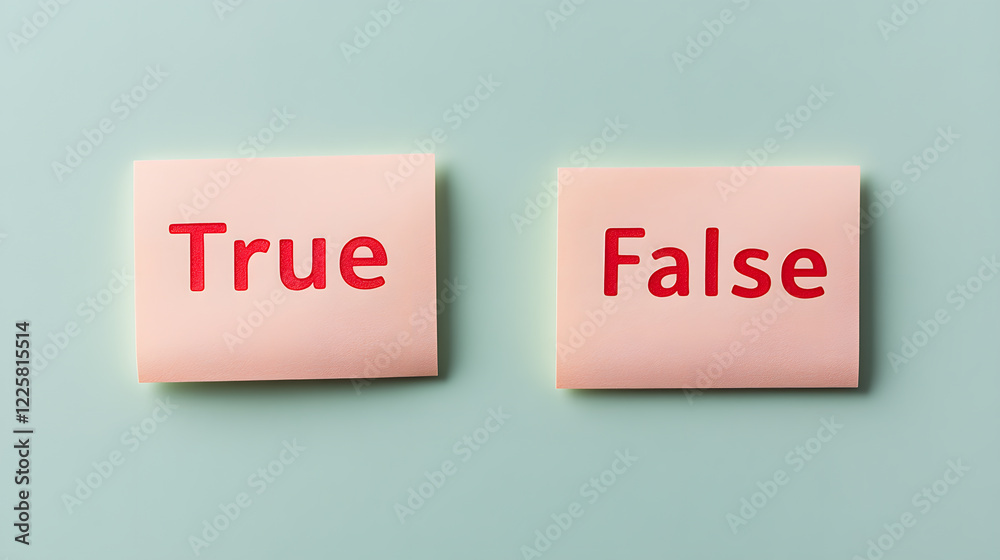 Fototapete True or False Text Isolated on Light Green Background – Minimalist Concept for Decision-Making, Quiz Games, Educational Graphics, or Learning Materials with a Simple Design