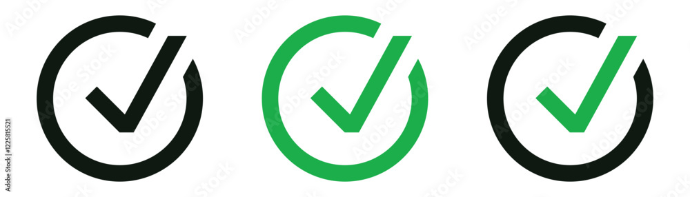 Aufkleber check box icon with correct, accept checkmark icons green tick box, check list circle frame - checkbox symbol sign. check mark box frame
