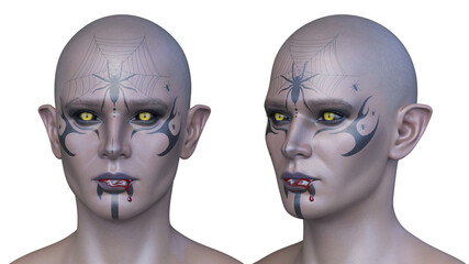 ホラーメイクアップの男性　3DCGレンダリング