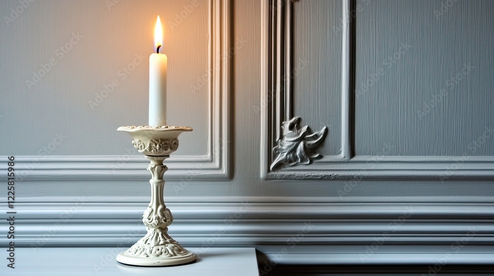 Aufkleber elegant white candle softly illuminating a minimalist space with serene simplicity and calm ambiance