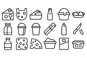 set of  outline icons related to dairy products 
