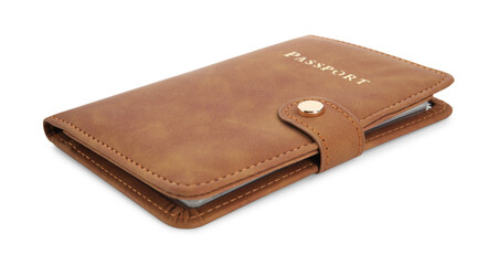 Passport in brown cover isolated on white