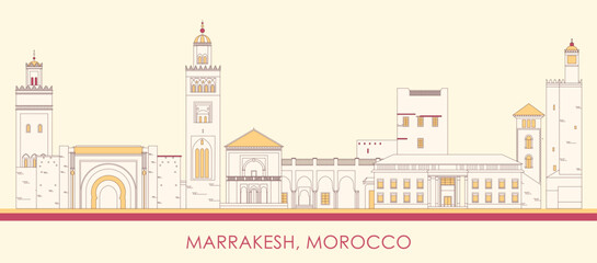 Obraz premium Cartoon Skyline panorama of town of Marrakesh, Morocco - vector illustration
