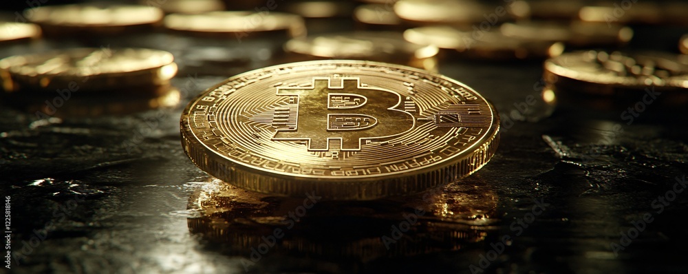 Aufkleber bitcoin cryptocurrency standing out from the crowd on black background