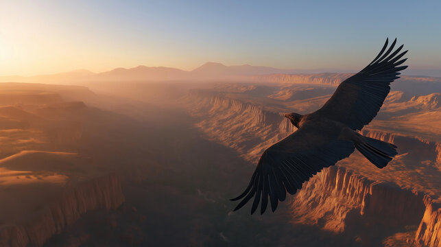 A condor gliding over a rugged canyon, embodying the wild beauty of the natural world