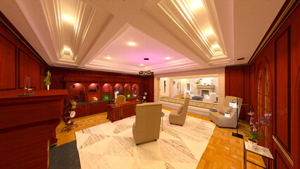 暖炉があるリビングルーム　3DCGレンダリング