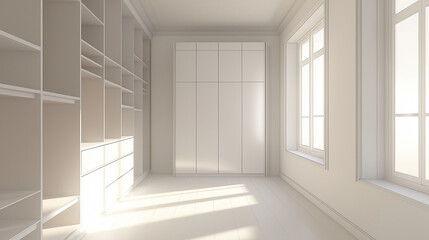 interior of a modern  room , white wardrobe and window