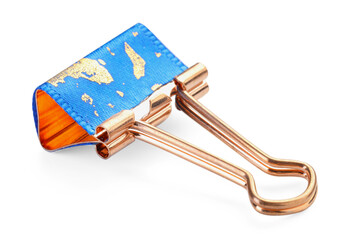 One colorful binder clip isolated on white