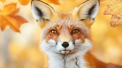 Obraz premium A red fox in a vibrant autumn forest, showcasing the beauty of wildlife in the changing seasons