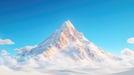 Fototapeta premium Snow-covered mountain peak rises majestically above a sea of clouds under a clear blue sky.