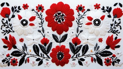Belarusian folk embroidery three colors - white red and black
