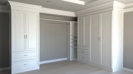 interior of a modern  room ,white wardrobe