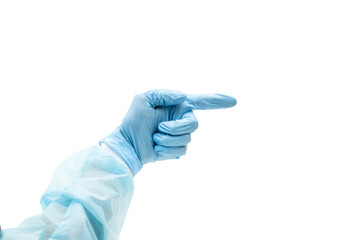 Doctor's Left Hand in Latex Glove Pointing Right