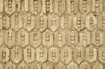 Ancient brick walls with decorative elements in Uzbekistan