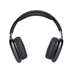 Black wireless modern Bluetooth headphones on a white isolated Background