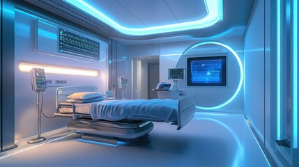 Futuristic Hospital Room, Advanced Medical Technology and Design