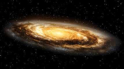 A dazzling galaxy with golden hues shines brightly, casting a captivating aura in the vast starry backdrop, inviting endless exploration of its celestial wonders. Eternal Sky. Illustration
