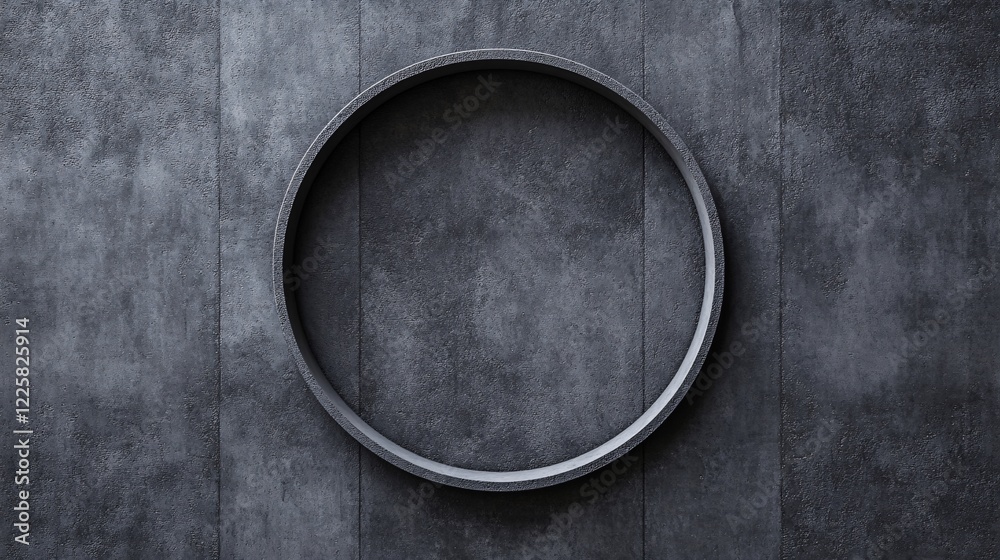 Leinwandbilder Minimalist dark concrete wall with empty round frame displaying rough texture background