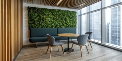 Fototapeta premium Business authenticity thrives in dynamic spaces filled with natural elements that foster teamwork and innovation. Soft lighting promotes authentic connections.
