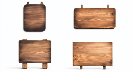 Wooden sign boards isolated on white background with objects  for design work