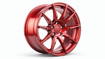 Obraz premium Red Alloy Wheel Rim, Car Part, Automotive Detail