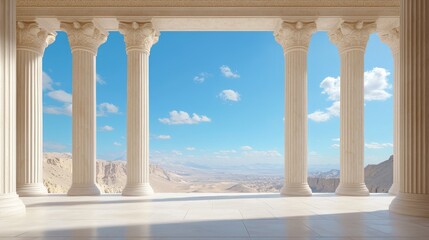 Fototapeta premium Mountain view from classical columns portico. Ideal for travel brochures