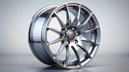 Obraz premium Chrome Alloy Wheel Rim, Modern Car Part, Silver Metal Wheel Design