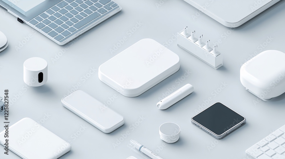 Poster modern devices lying on clean background forming a pattern