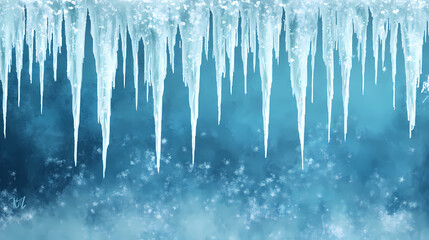 Frosted window with glimmering icicles hanging from the ledge against a wintery background icycles icy seasonal. Frosted Ridge. Illustration