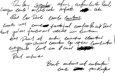 Illegible script. Poetry unreadable text. Brush doodle sketch letter. Vintage grunge handwritten calligraphy. Old ink note. paper manuscript handwriting