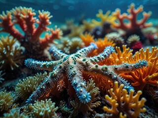 Obraz premium starfish on coral reef