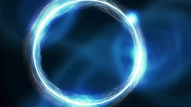 A bright blue circle of energy forms and pulses with vibrant electric currents, creating a captivating visual display. The dynamic movement draws attention to the fluidity of the light.
