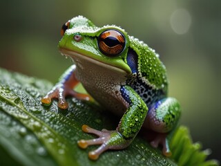Fototapeta premium green frog on a leaf