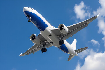 Obraz premium Spacious passenger airliner flying in sky towards destination