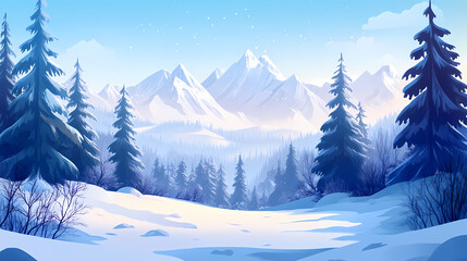 Fototapeta premium Amazing view of snowy mountains in winter. Frosted Ridge. Illustration