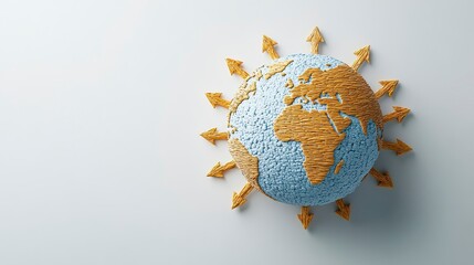 Global Network and Growth Abstract 3D Earth with Golden Arrows