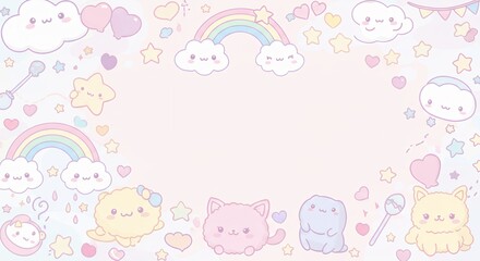 Cute Kawaii Pastel Animals Rainbow Background Design