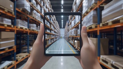Manager using augmented reality application for inventory tracking and warehouse management