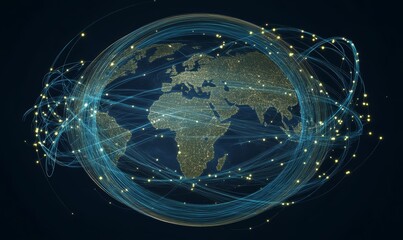 Obraz premium Global network, illuminated map, glowing lines.