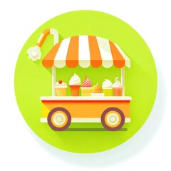 Colorful ice cream cart icon, flat design