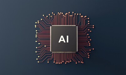 Modern AI processor design showcasing minimalistic flat style with vibrant circuit connections ideal for digital applications