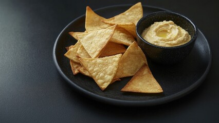 Crispy Tortilla Chips Served with Creamy Hummus Dip